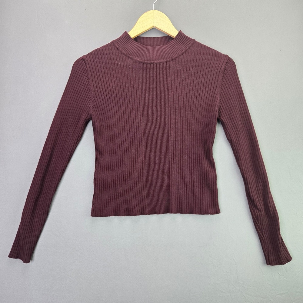 The Slope Ribbed Mock Neck Sweater XL Burgundy Long Sleeve Knit Top